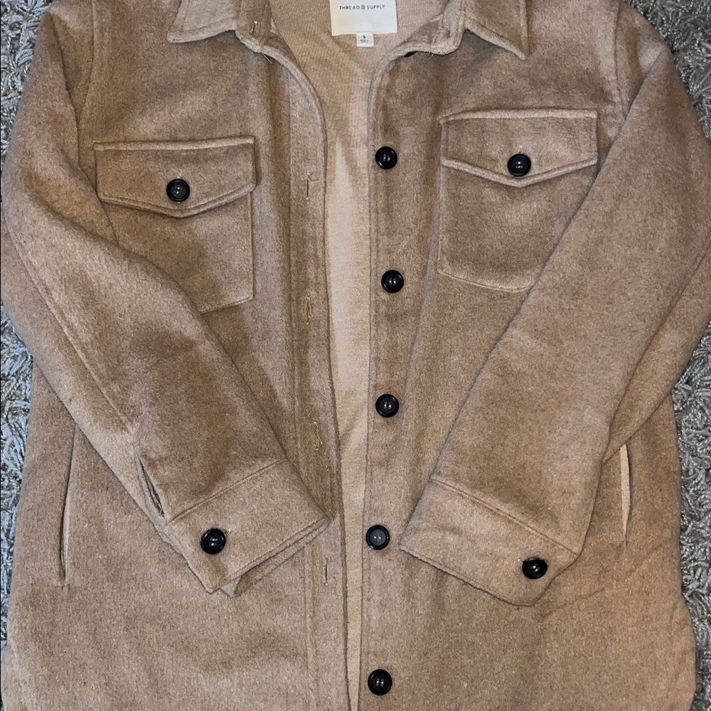 Thread & Supply Beige Collared Shacket - image 4